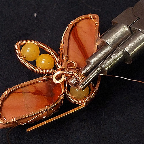 Jennifer Brooks's Rosy Maple Moth Pendant - , Contemporary Wire Jewelry, Lashing, Wire Lashing, Wire Wrapping, Wrapping, Wire Wrapping Jewelry, rosy maple moth pendant